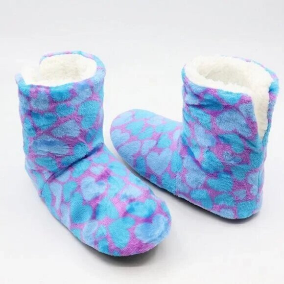 NEW Thermal Heart Print Cozy Winter Slipper Socks Knit Fleece Slip Resistant - Picture 6 of 6